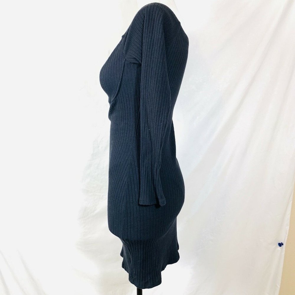 Fashionnova Black Dress Size Large Ribbed Knit Long Sleeve Off Shoulder - Picture 5 of 12